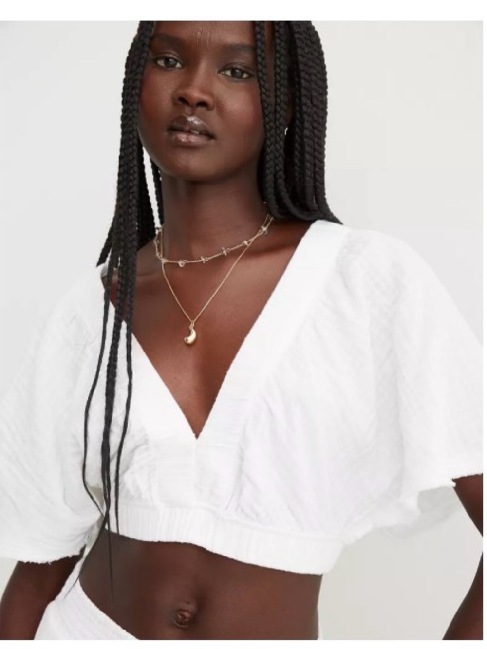 Aerie - “Pool to Party” White Deep V Cropped Top Size XXS